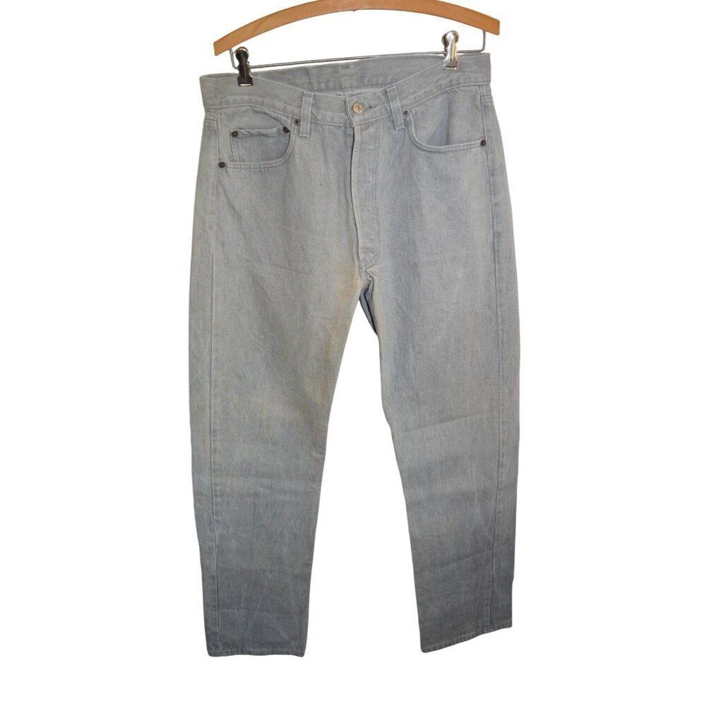 Vintage 1970s Grey Levi's Men's 100% Cotton Denim Jeans Button Fly 33W 32L Worn